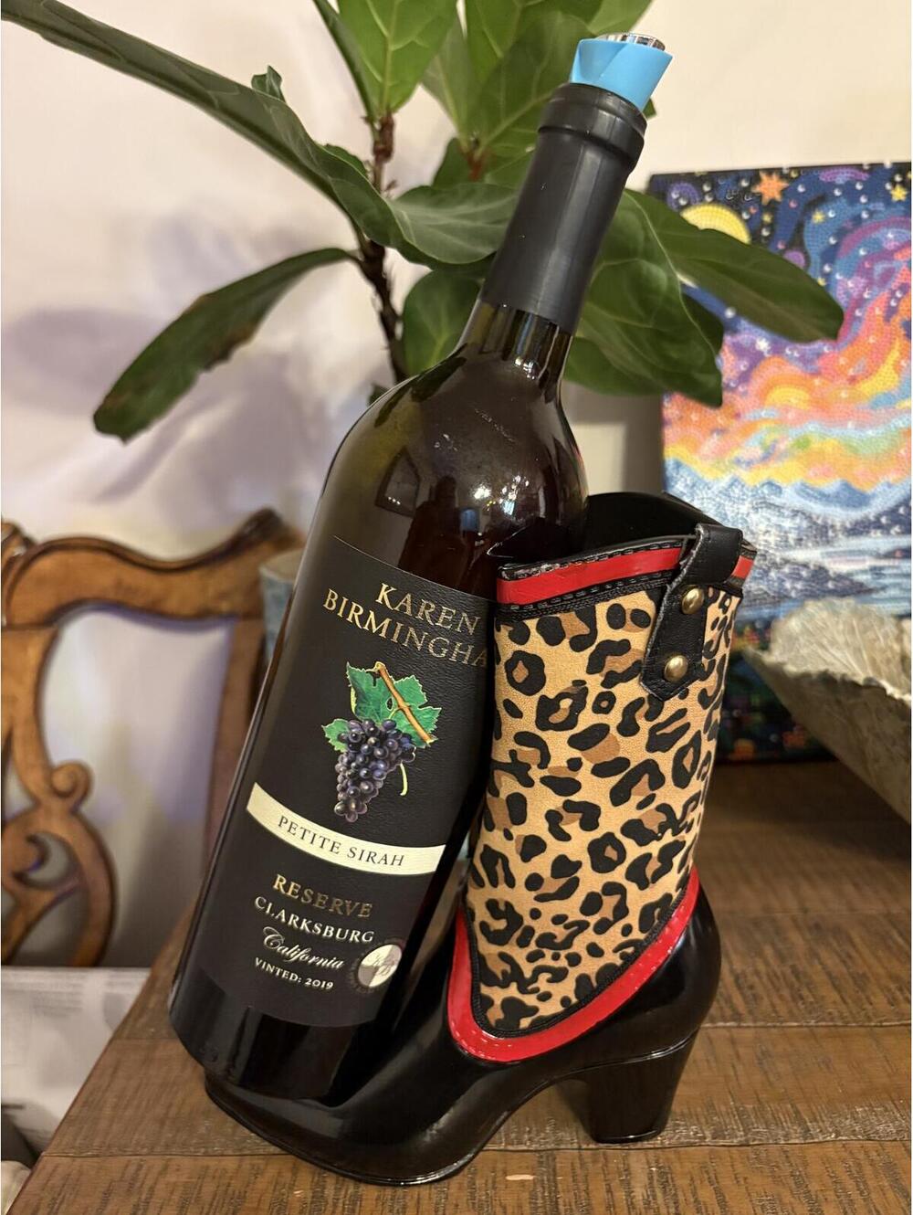 Wild Eye Cowgirl Boot Wine Bottle Holder Leopard Print Design Kitchen Home Décor